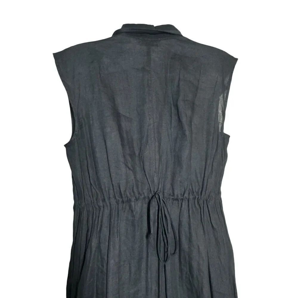SCANLAN THEODORE black 100% linen maxi dress sleeveless shirt dress US size 2 - Picture 5 of 9